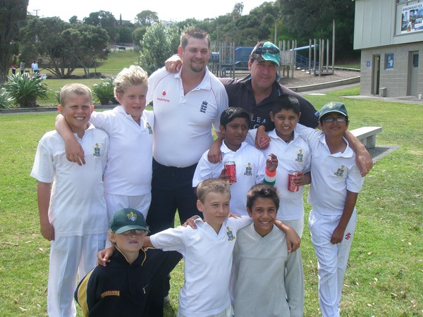 The championship-winning Birkenhead Blue cricket team, from left: Head coach Barry Divall and assistant coach Scott Cordes. Middle row: Harry Collard, Aaron Cordes, Neal Patel, Anuj Patel and Uwais Rashid Hussein. Front: Thomas Gordon, Alex Divall and Isa